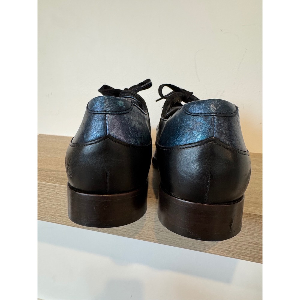 John Fluevog Rufus Magoo Cavalier Scalloped Eyelet Derby Shoes Blue Black Mens 9 - Picture 6 of 13
